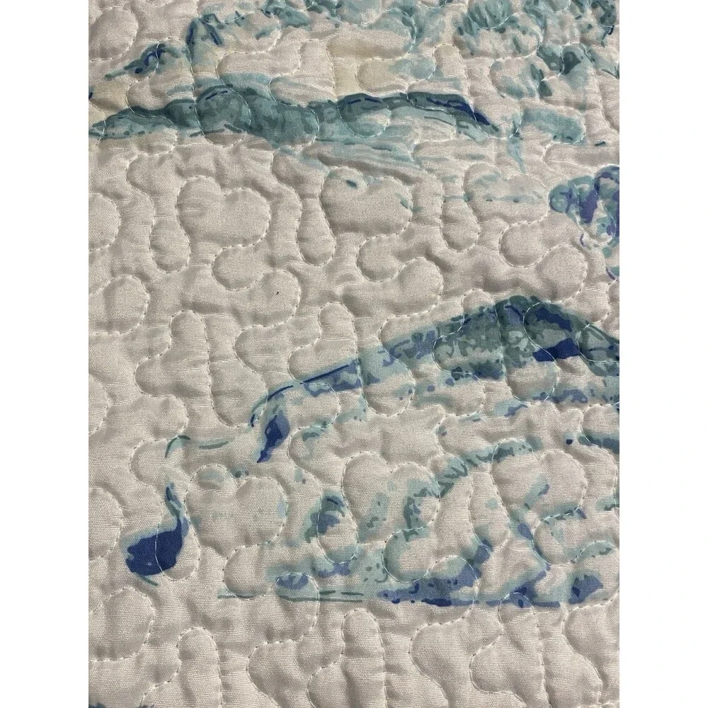 Teal White Quilted Pillow Cover Sham Nautical Coastal Beach Shells Sea Set of 2
